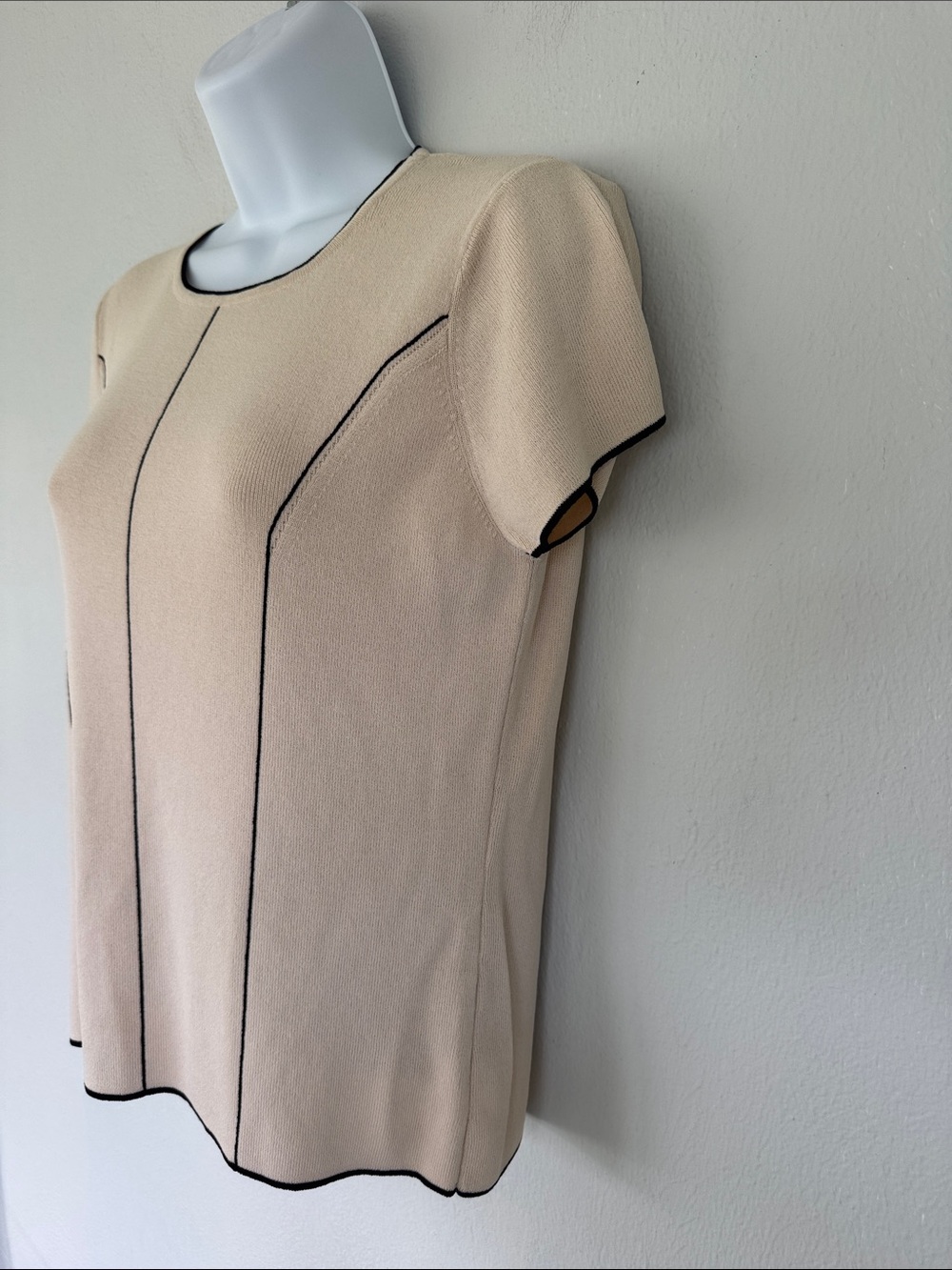 Vintage Carducci cream black stretch knit short sleeve sweater top size large - Picture 6 of 9